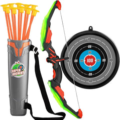Toy archery set with bow, arrows, and target on a white background