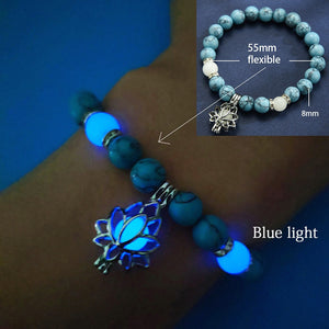 Luminous Glow In The Dark Bracelet Lotus Charm Flower Shaped Charm Bracelet for Women Natural Turquoise Stones Ladies Yoga Prayer Jewelry