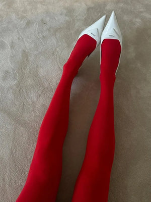 Women's Stockings Slim See-Through Lingerie Tights Lace Leggings Women's Pantyhose Red Body Sexy Stockings