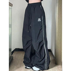 Women Black Wide Leg Oversized Parachute Pants Oversized Casual Trousers