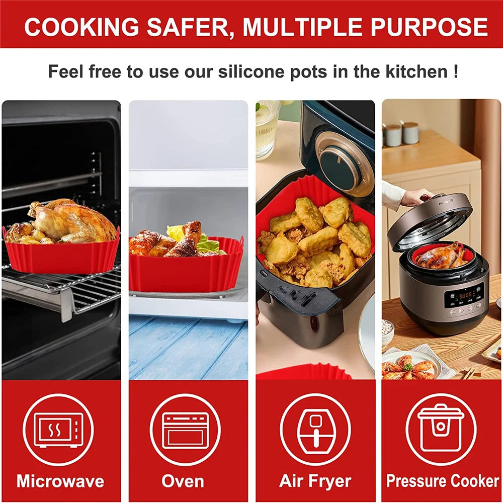 Reusable Air Fryer Pan Liner Insert Silicone Air Fryers Accessory Oven Baking Tray Pizza Fried Chicken Airfryer Silicone Basket