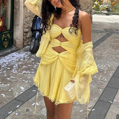 Strapless Mini Dress Women Pleated Hollow Back Elegant Party Club Casual Fashion Dress