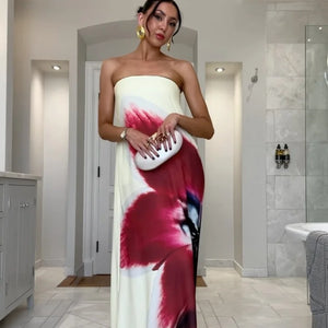 Stunning Strapless Printed Maxi Dress - Chic Women's Beach Robe