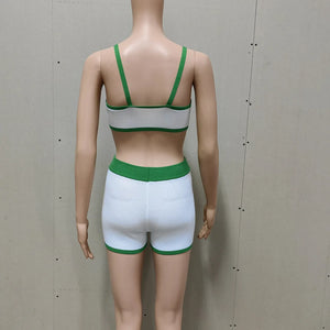 Spring/Summer Contrast Knit Outfits Halter Top And Shorts Sets Female Beach Holiday Sexy Casual Shorts Suit Y2k Sets