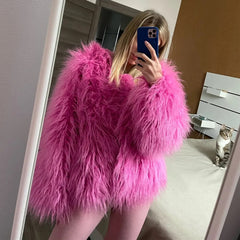 Women's Fashion Faux Fur Coat Elegant Thick Warm Vegan Fur Jackets Autumn Winter Coat