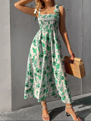 Chic Floral Print Long Dress New Fashion Backless Sleeveless Bandage Beach Sundress Casual Spring Summer Dresses