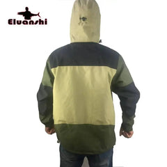 Two-tone jacket with a hood on a white background, featuring the brand 'Elvanshi'.