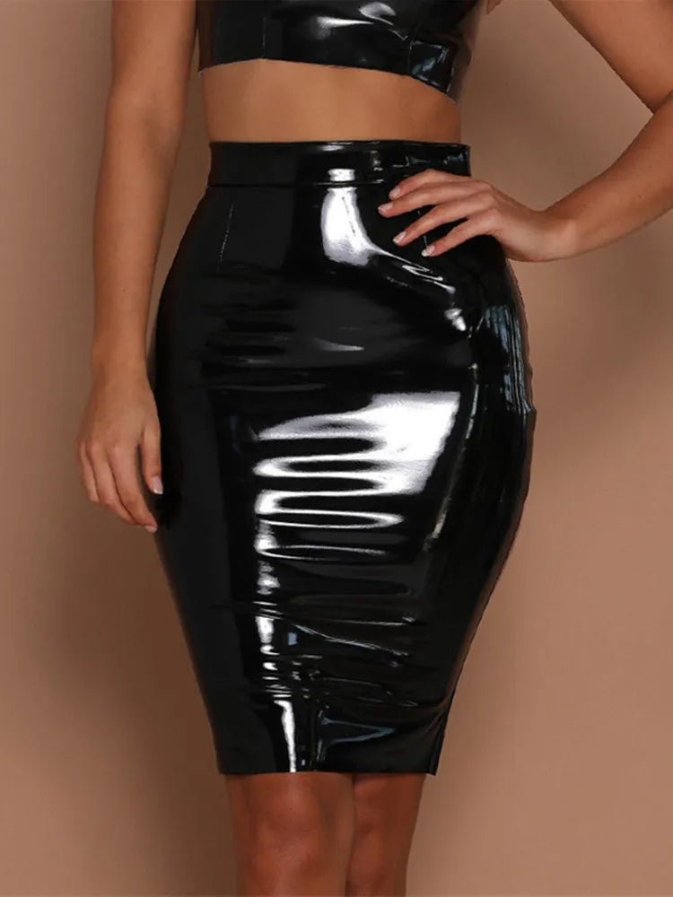 High Waist Shiny  Ladies Skirt Short Pencil Skirt Black/Red Colors Sexy Clubwear Elegant Bodycon Skirts