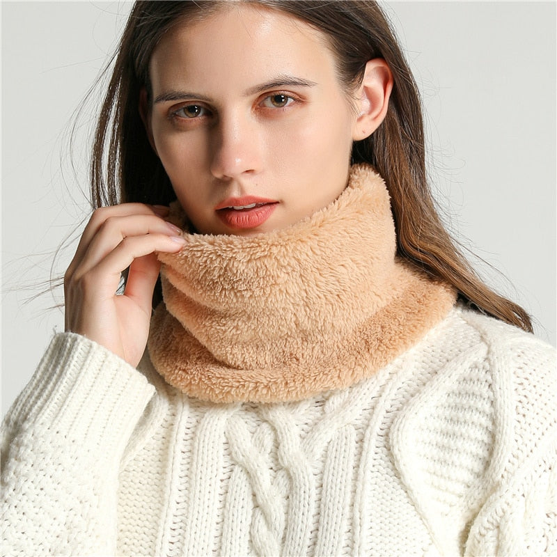 Plush Warm Winter Neck Warmer Scarf for Women & Men Knitted Windproof Double-Layer Scarves