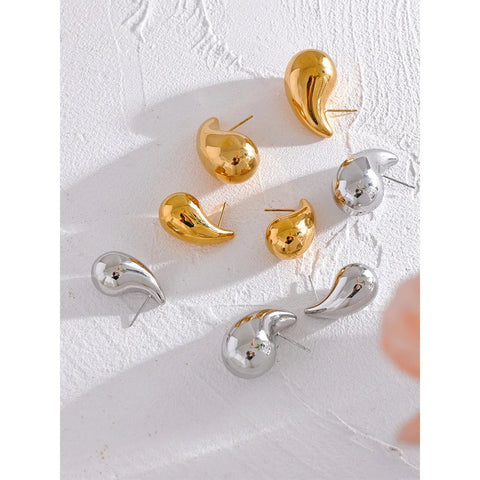 Stud Earrings Women Gold Plated Stainless Steel Water Drop Hollow Waterproof Charm Jewelry Gift