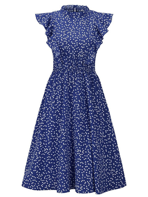 Floral Print Chiffon Sundress Women Butterfly Sleeve A-Line Ruffle Casual Beach Vacation Summer