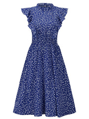 Women's Chiffon Floral Print Ruffle Summer Dress A-line Butterfly Sleeve Sundress