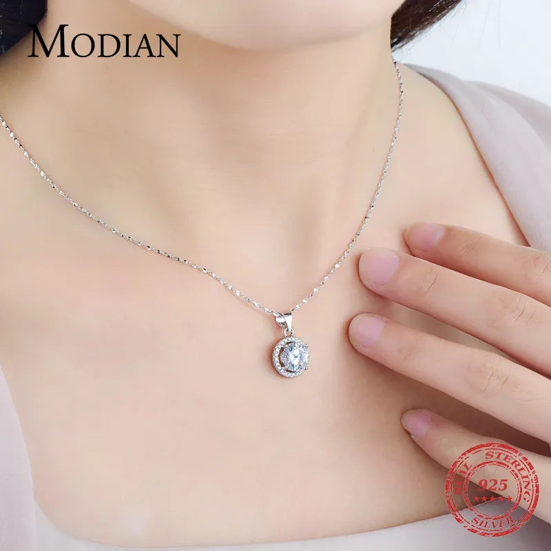 Genuine 925 Sterling Silver Luxury Chain Necklace with 2.0Ct AAAAA Cubic Zirconia Pendant Necklace