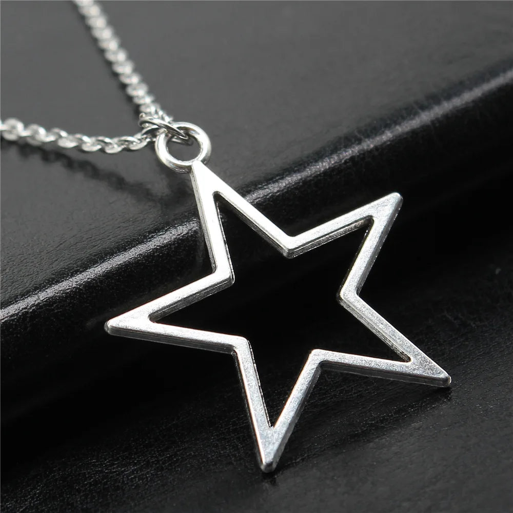 Vintage Silver Color Hollow Star Pendant Necklace For Women