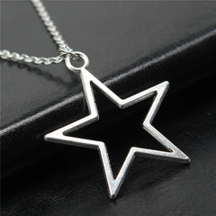 Vintage Silver Color Hollow Star Pendant Necklace For Women