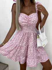 Summer Fashion Short Boho Skater Dress for Women Mini Sleeveless Floral Print Dress