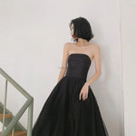 Elegant Strapless Black Tulle Midi Dress Prom Gown