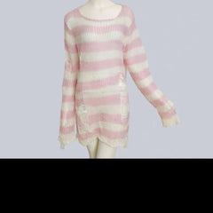 Punk Gothic Long Unisex Sweater Hollow Out Hole Distressed Sweater