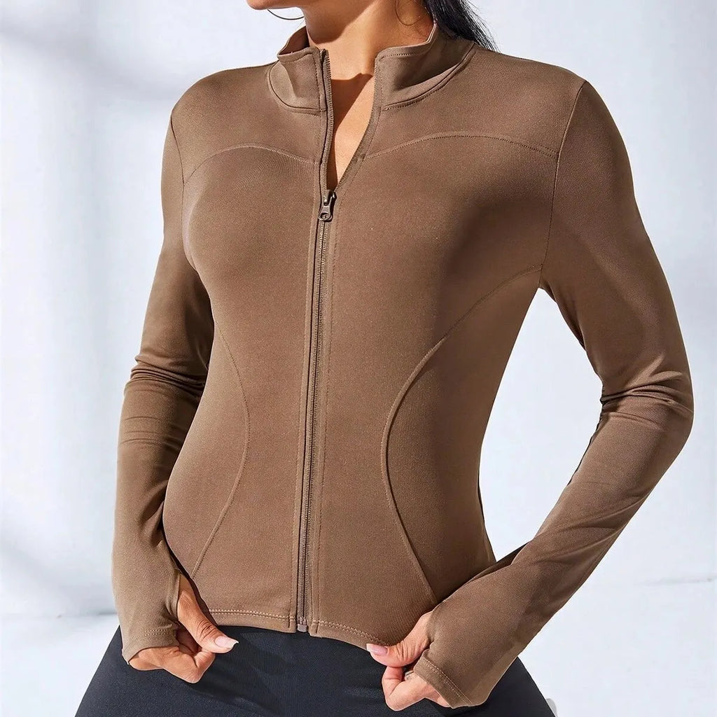 New Short Yoga Sports Jacket Women's Fitness Clothing Slimming Body Sculpting Zipper Yoga Long Sleeve Sweat Top Jacket