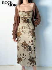 Women's Y2K Vintage Party Dress Fairycore Print Midi Dresses Elegant Cocktail Party Dress