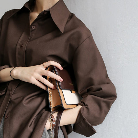 Dark Academia Blouse Women Coffee Brown Casual Office Work Autumn Winter Chic Fashion Top