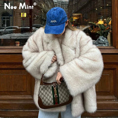 Oversized Gradient Faux Fur Coat Women Fluffy Thick Warm Fall Winter Jacket Open Front Outerwear