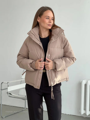 Women's Cropped Puffer Jacket Casual Zipper Thick Jacket Winter Jackets Padded Winter Down Coats