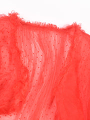 Women's Red Dot Mesh Long Over Size Holiday Dressing Gown Duster V-neck Long Sleeve Loose Fit Gown