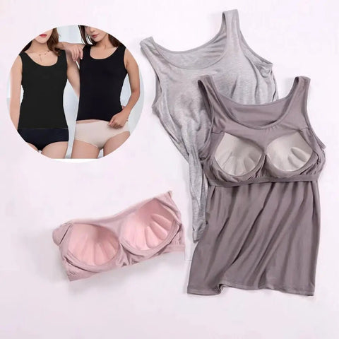 Tank Top Women Solid Color O-Neck Sleeveless Wire-Free Elastic Camisole Bra Pads Casual Fitness Vest