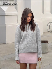 Oversized O-Neck Knit Pullover Womens Soft Loose Fit Sweater | Acrylic Wool Blend | Casual Autumn Winter Top