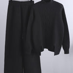 Women's 2 Piece Sets Loose Knitted Suit High Collar Sweater + Wide Leg Pants Knit
