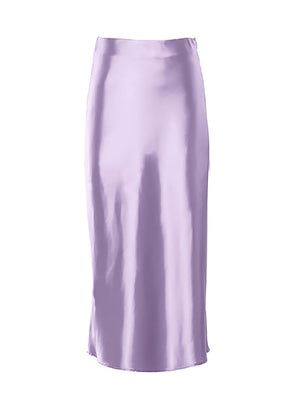 Women's  Purple Satin Silk Skirt High Waist Sexy Long Elegant Office Skirt