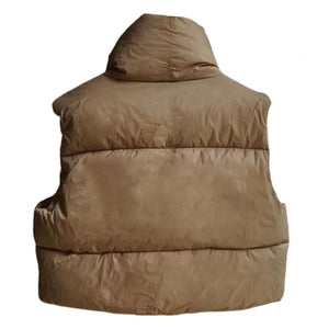 Ultra-Insulated Padded Puffer Vest with High Neck and Adjustable Hem Crop Top Vest