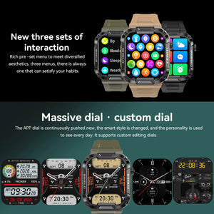 Men's Smart Watch Military Grade Health Monitor AI Voice Bluetooth Call Fitness Waterproof Sports Smartwatch for IOS & Android Phones Great Gift