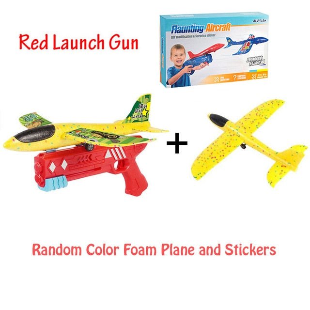 Foam Airplane Toy Kids 10M Catapult Launcher Outdoor Game Bubble Model Shooting Roundabout Gift