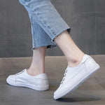 Genuine Leather Women's Casual Sneakers All Season Shoes White Vulcanized Shoes