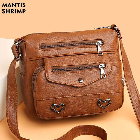 Faux Leather Crossbody Bag Women Soft Lightweight Large Capacity Shoulder Messenger Handbag