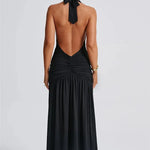 Elegant Halter Maxi Dress with High Slit in Deep Burgundy Black & White Colors