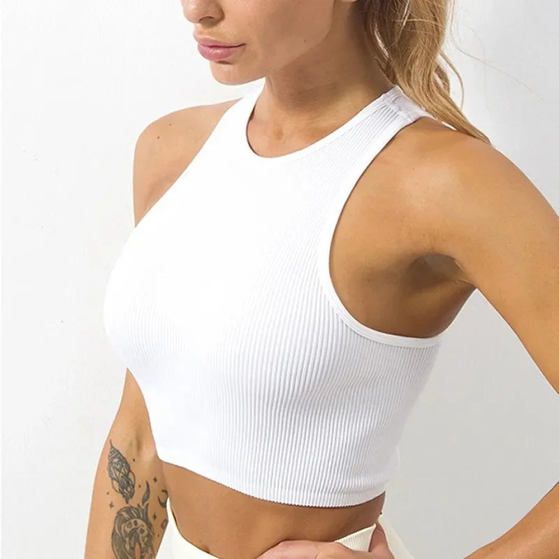 Crop Top Women's Solid Basic Tank Top Vest Seamless Streetwear Elastic Rib-Knit Sleeveless Casual Tank Tops