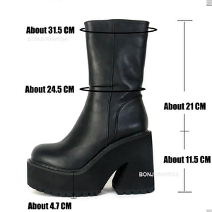 High Heel Platform Ankle Boots For Women Gothic Fashion Mid Calf Ankle Boots w/ Zipper