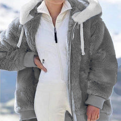 Women's Loose Plush Zipper Hooded Jacket