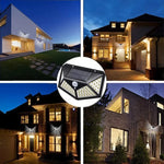 100-LED Solar Wall Lamp 4 Sides Luminous With Motion Sensor Outdoor Garden Courtyard Waterproof Wall Light