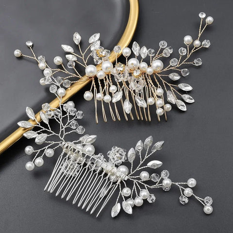 Tiara Headband Women Handmade Pearl Crystal Leaf Bridal Wedding Hair Ornament Jewelry Accessories