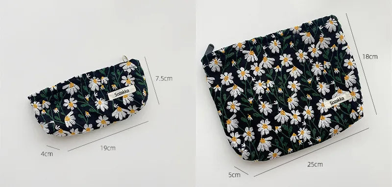 Cosmetic Bag for Women Floral Makeup Case Organizer Embroidered Design Cosmetic Pouch Travel Toiletry Bag Corduroy Canvas Beauty Case