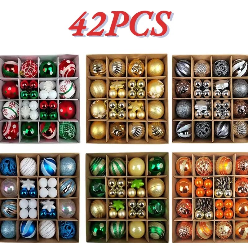 42 &44 Packs Christmas Tree Ornament Balls 6cm & 3cm Christmas Tree Balls Multicolor Christmas Tree Ornament Set for Home Office