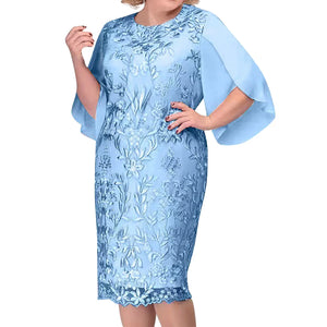 Elegant Plus Size Lace Embroidered Dress – Flowy Ruffles & Timeless Charm