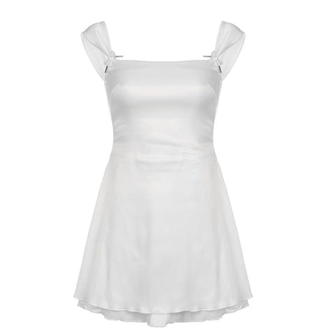 Y2K Square Collar Mini Dress Women 2-Layer Black Coquette Goth Kawaii A-Line Fashion Dress