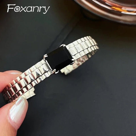 Cuff Bracelet Women Black Zirconia Vintage Handmade Couples Fashion Birthday Party Jewelry Gift
