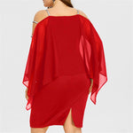 Plus Size Cold Shoulder Cape Dress with Sheer Overlay  Asymmetric Chiffon Strapless Mini Dress