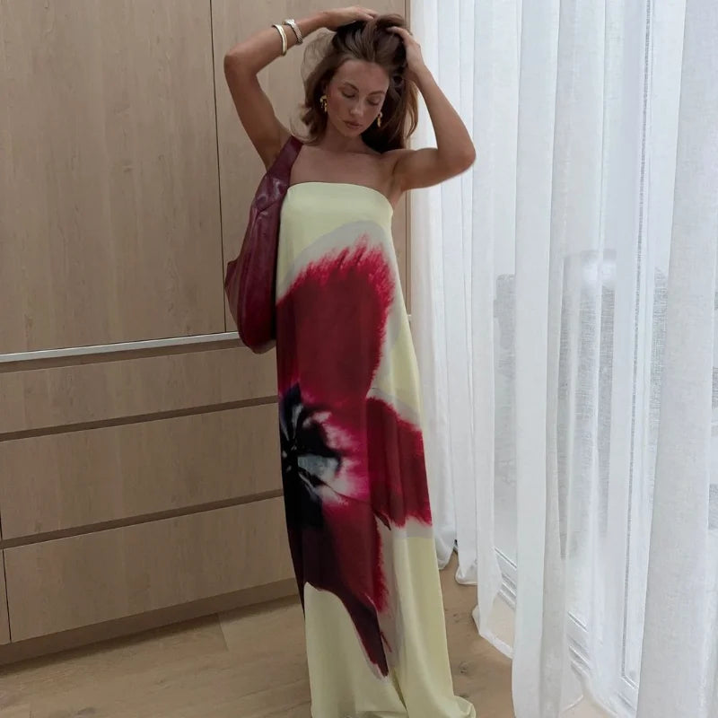 Stunning Strapless Printed Maxi Dress - Chic Women's Beach Robe